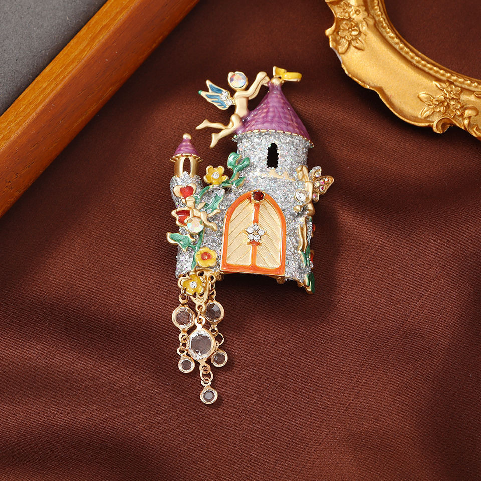 Novo Medieval vintage broche fantasia conto de fadas castelo broche moda feminina pingente casaco pino acessórios