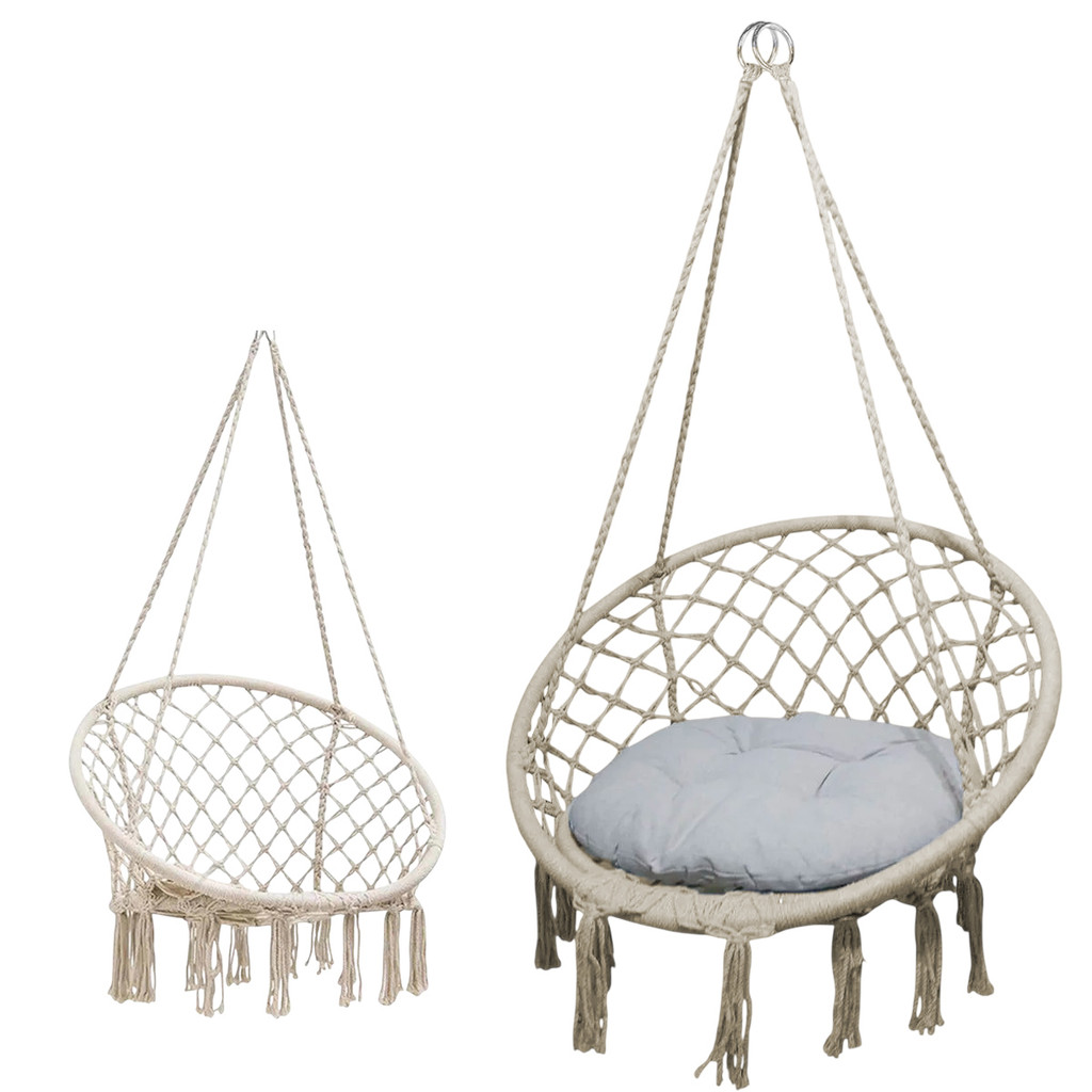 Rede Cadeira Suspensa Balanco Algodao Macrame Casa Teto Varanda Quintal Jardim Deck Area Lazer Confortavel Resistente