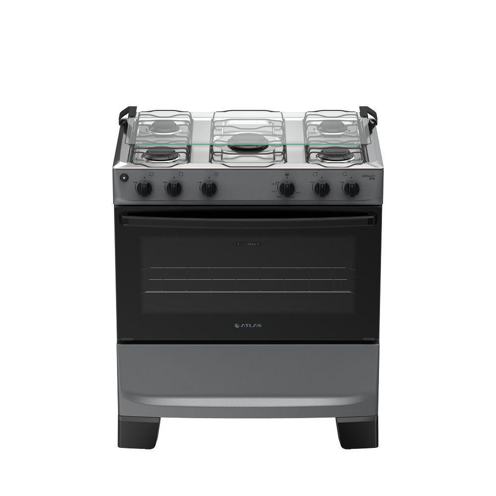 Fogão 5 Bocas Atlas Mônaco Plus Automático Mesa Inox Titanium Bivolt