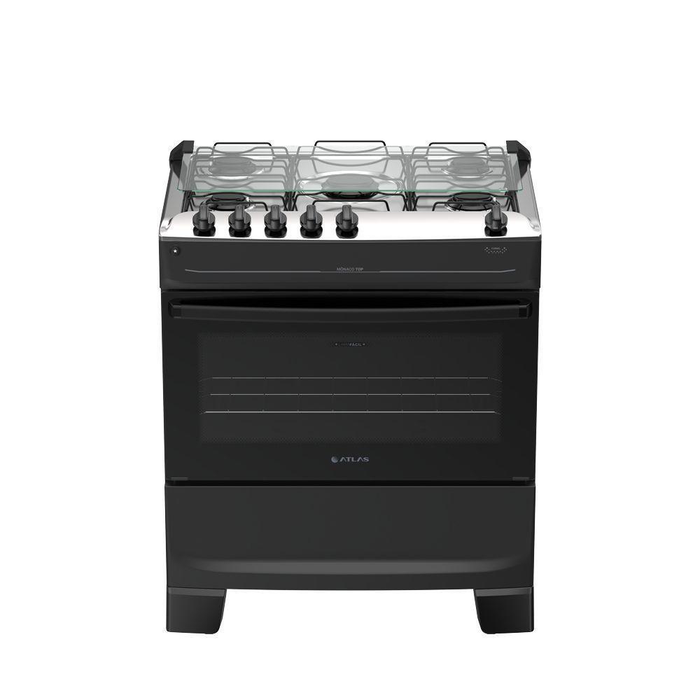 Fogão de Piso 5 Bocas a Gás Atlas Mônaco Top Mesa Inox Automático Preto Bivolt