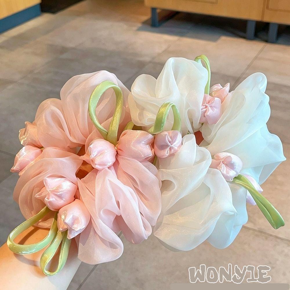 Elásticos De Cabelo Flor WONY1E , Laço De Tulipa De Alta Elasticidade De Seda Macia , Acessórios Serpentinas
