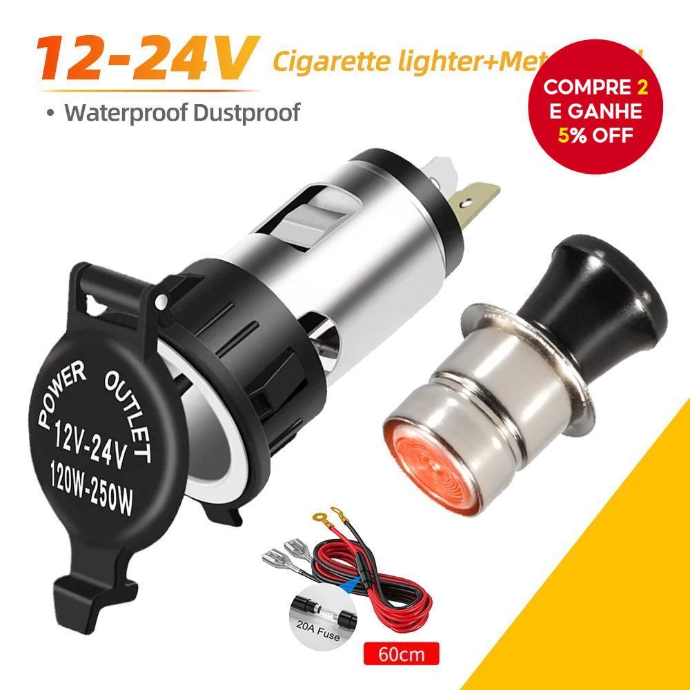 Adaptador Universal para Acendedor de Cigarros do Carro com Soquete Portátil de Energia 12V-24V 120W-250W para Carro,