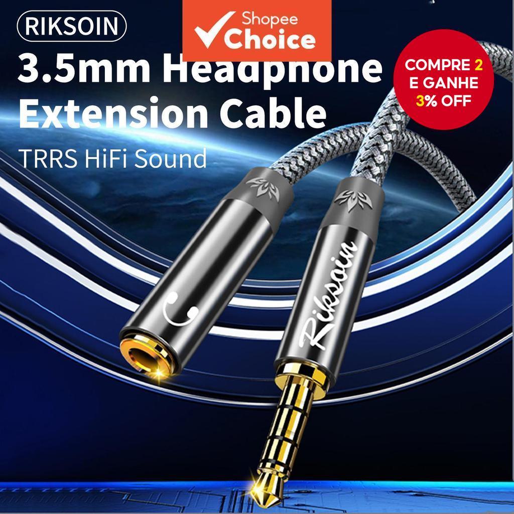  Cabo de Extensão para Fones de Ouvido 3,5mm TRRS em Nylon Trançado, M/F, para Smartphone e Laptop Pro