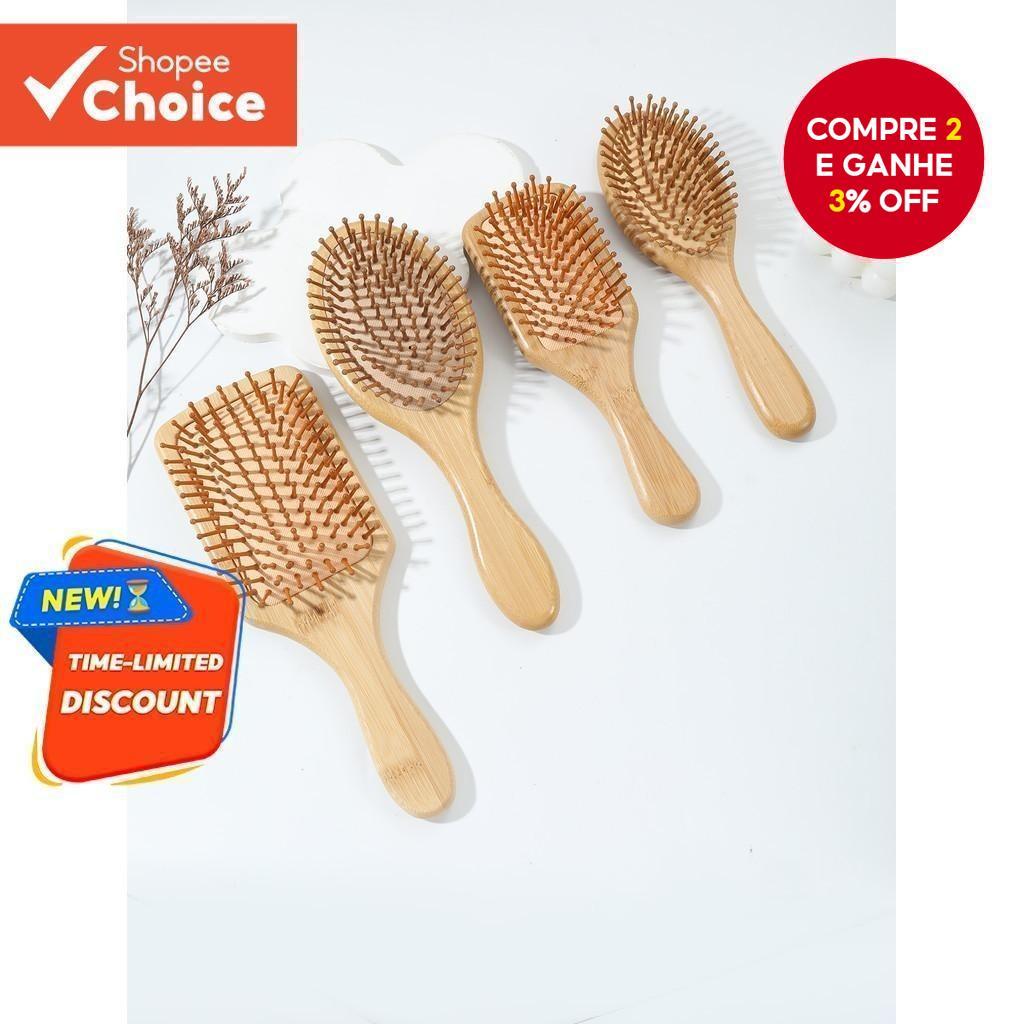 Escova De Massagem Para Couro Cabeludo De Crescimento Capilar De Bambu , Pente De Remo De Dentes Largos Todos Os Tipos D