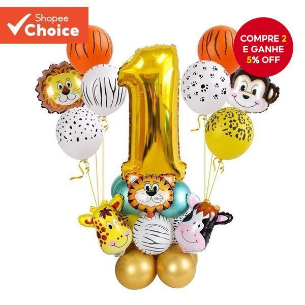Conjunto de Balões de Aniversário de Selva Safari com 18 Pcs para Decoração de Festa