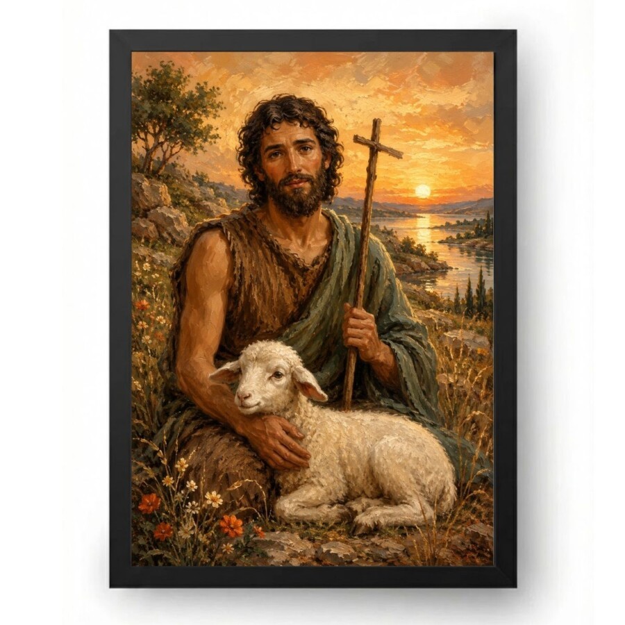 Quadro São João Batista Pintura Rústica Campestre