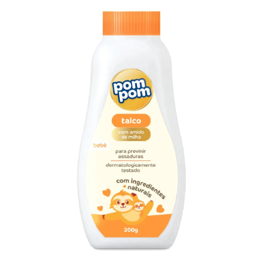 Talco Infantil Pom Pom Com Amido de Milho 200g Contra Assadu