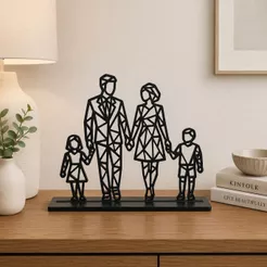 Família Geométrica Preto com Base Decoração Moderna Pai Mãe Filhos Estilo Minimalista