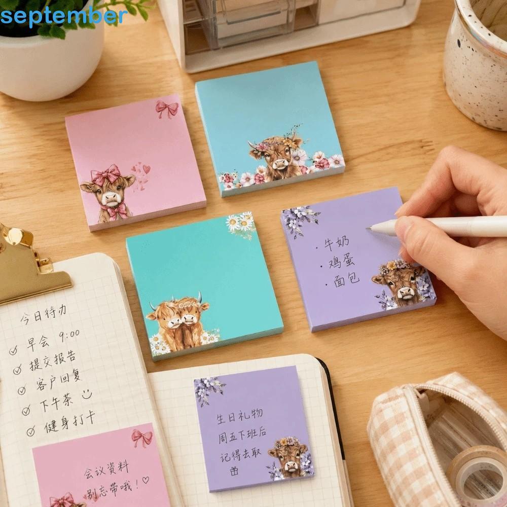 Blocos De Notas SEPTEMBERB , Conjunto Adesivas Com Design De Desenho Animado De Vaca Fofa , Bloco De 80 Páginas , Quadra