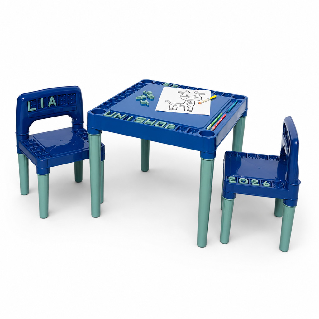 Mesa Didática Educativa Com Duas Cadeiras Números e Letras Cadeira Crianças Infantil Menino Mesinha