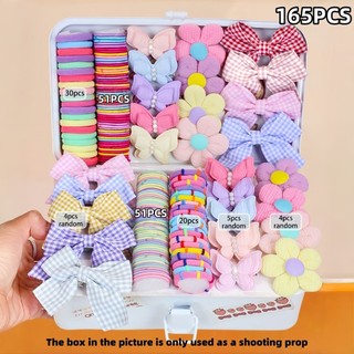 Cor pequena faixa de borracha 165 peças meninas cor doce sem costura faixa de cabelo infantil anel de cabelo grampo de c