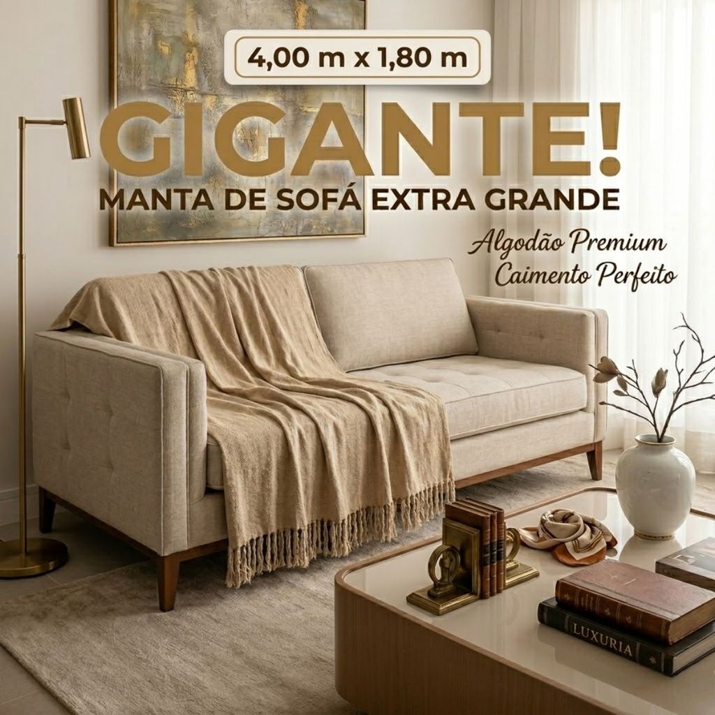 Manta Decorativa Extra Grande 4m x 1,80m – Sofisticação para Seu Sofá em Algodão Premium