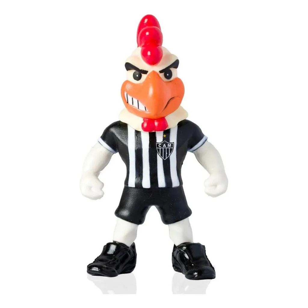 Mascote Oficial Galo Atlético Mineiro Boneco Colecionavel 12cm Uniforme Listrado Preto e Branco