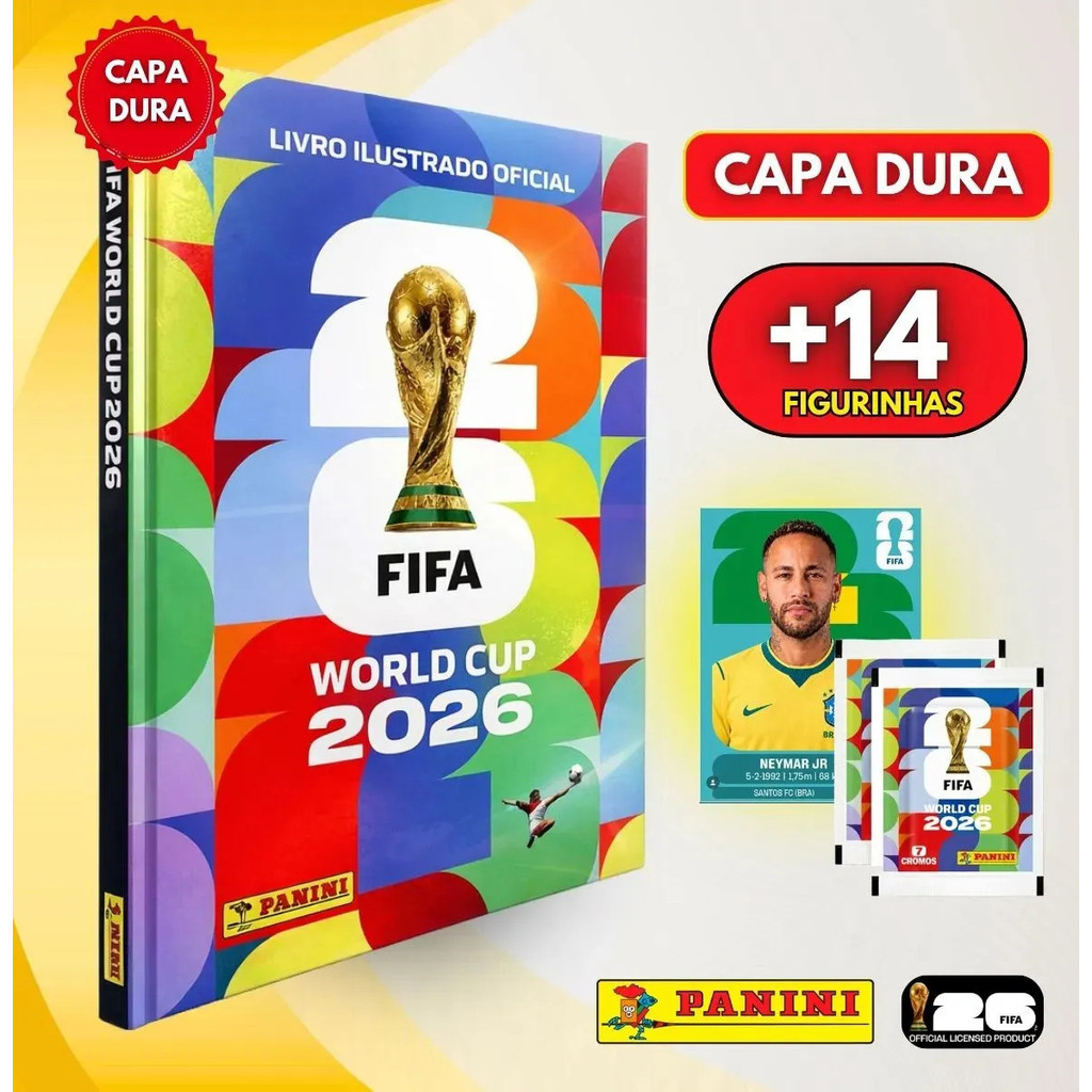 Álbum Capa Dura Da Copa Do Mundo Fifa 2026 + 14 Figurinhas