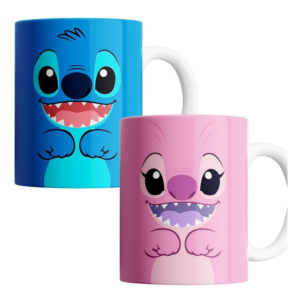 Caneca Lillo Stitch e Angel Porcelana Porcelana 325ml | Presente Criativo Café Chá Personalizada