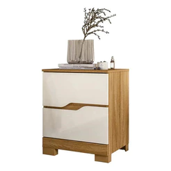 Mesa De Cabeceira Apoio Lateral Quarto Com 2 Gavetas Ares Semi-brilho Freijó/off White