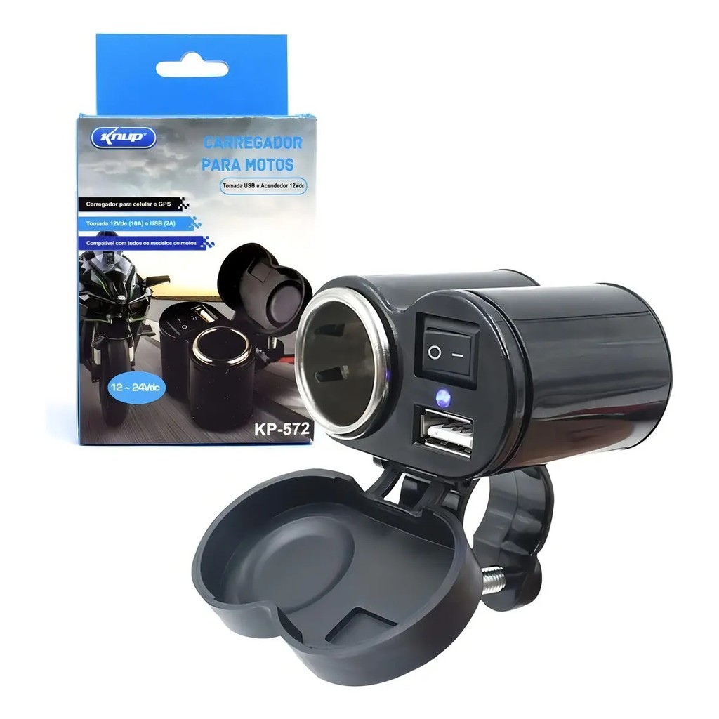 Carregador De Celular Para Moto Usb 12vdc E Usb 5vdc - Knup