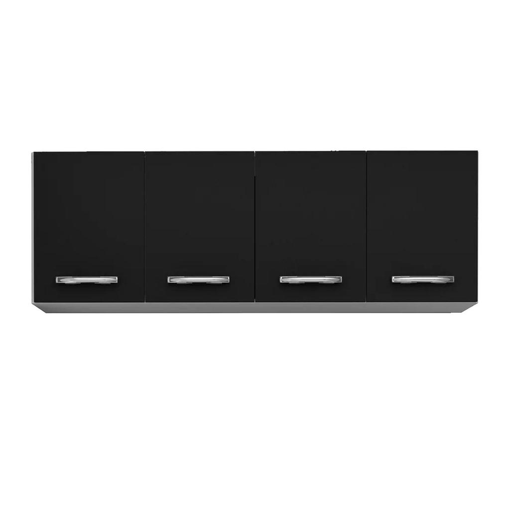 Armário Aéreo de Cozinha Panamá 04 Portas 160cm Branco/Preto - Lumil Móveis
