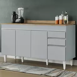 Balcão de Cozinha Para Pia 150cm com Tampo Marrocos Cinza Claro/Castanho - Lumil