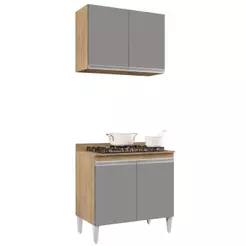 Armário Califórnia e Balcão Para Cooktop Flórida Castanho/Cinza - Lumil