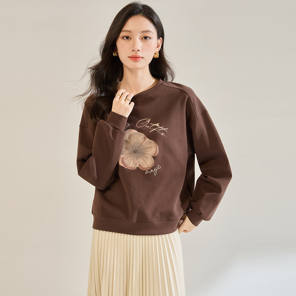 Spring new style three-dimensional embroidered floral pullover casual commuter round-neck long-sleeve thin sweatshirt to