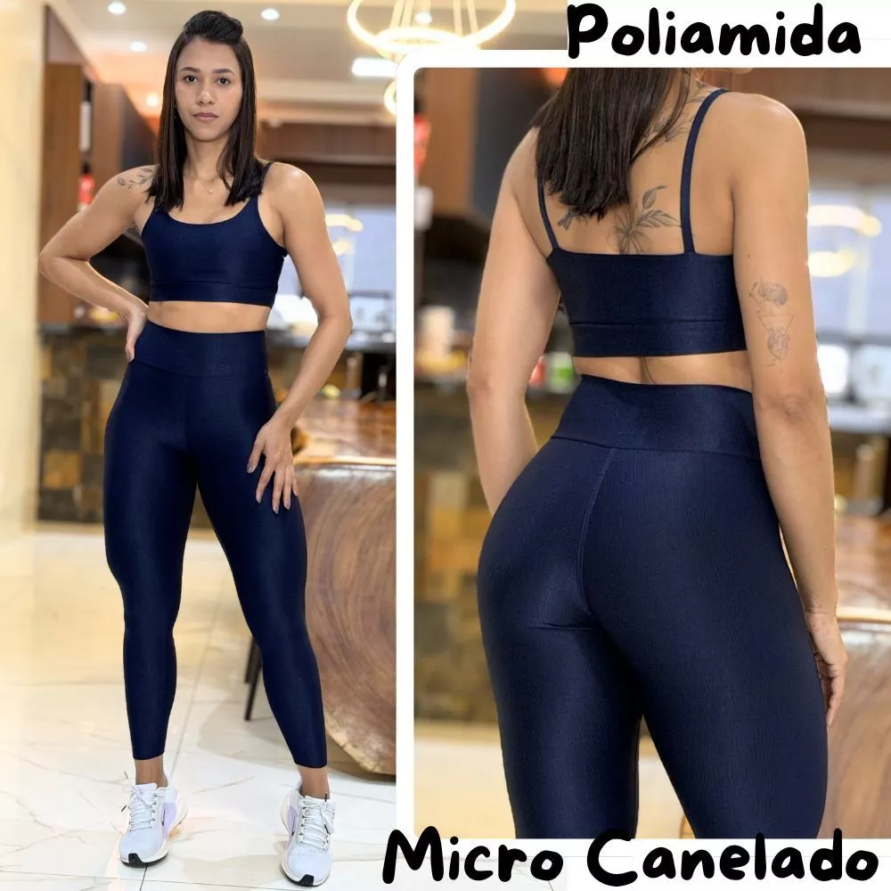 Conjunto de Academia Feminino Poliamida Micro Canelado Zero Transparência Cintura Alta — imagem 1