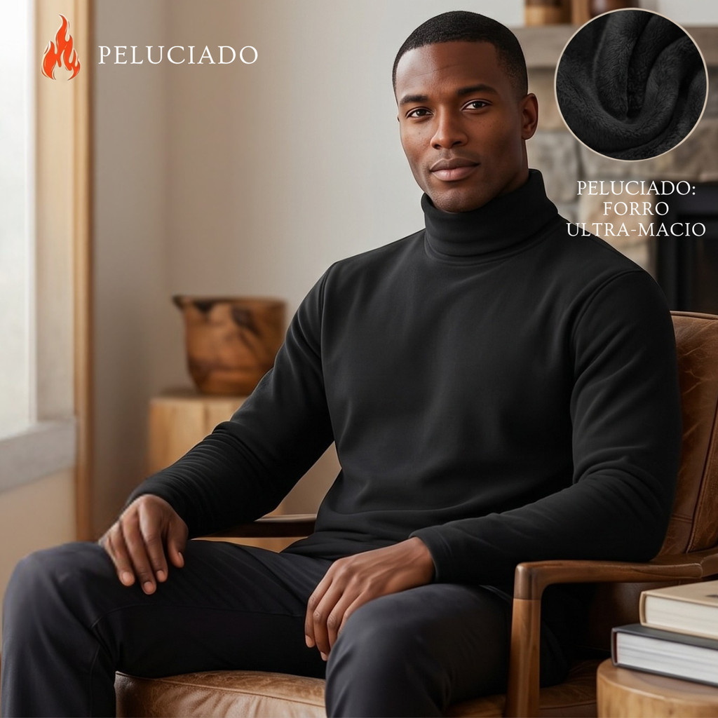 Camisa Gola Alta Peluciada Tecido Flanelado Camiseta Manga Longa Ideal Para o Inverno