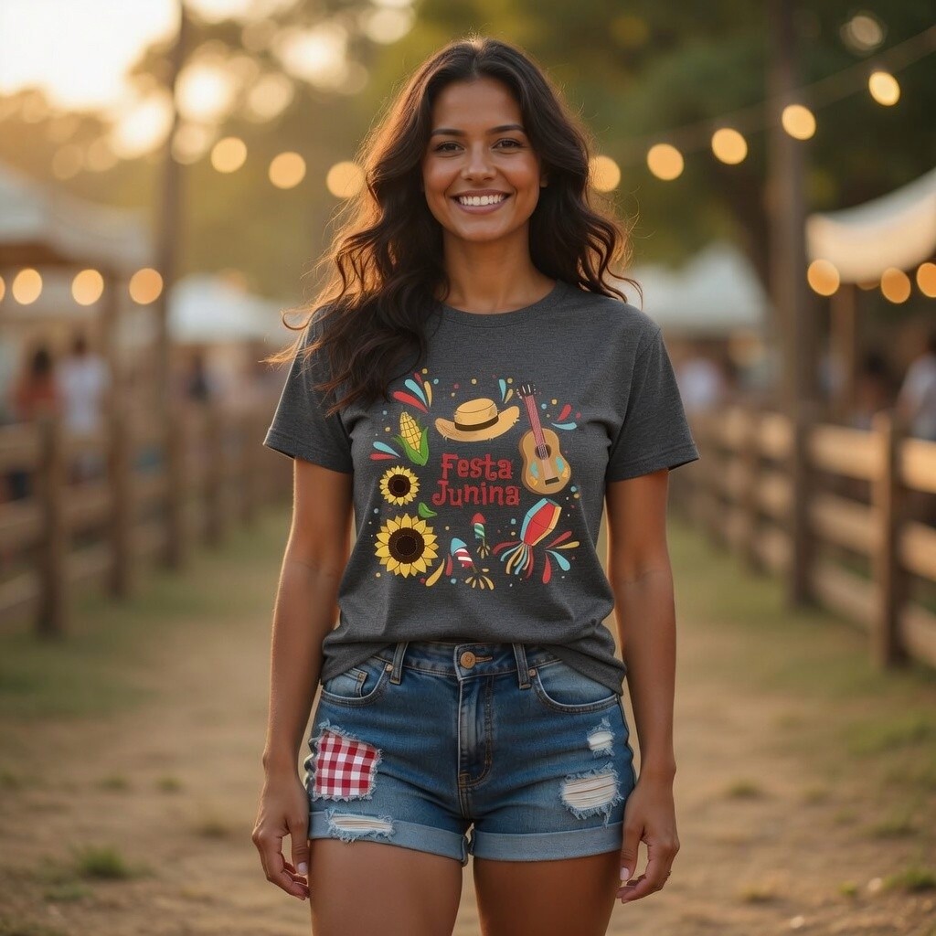 T-shirt Feminina Com Estampa De Festa Junina Julhina São Pedro São João Santo Antônio São João 100% Algodão