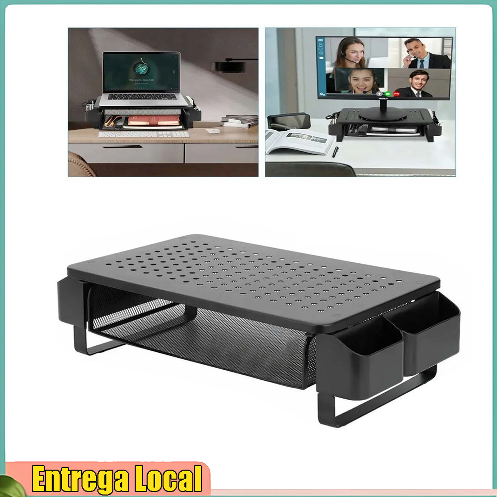 Suporte de aumento de Display de Metal preto com gaveta de armazenamento e barra lateral pode carregar-urso 20kg estável