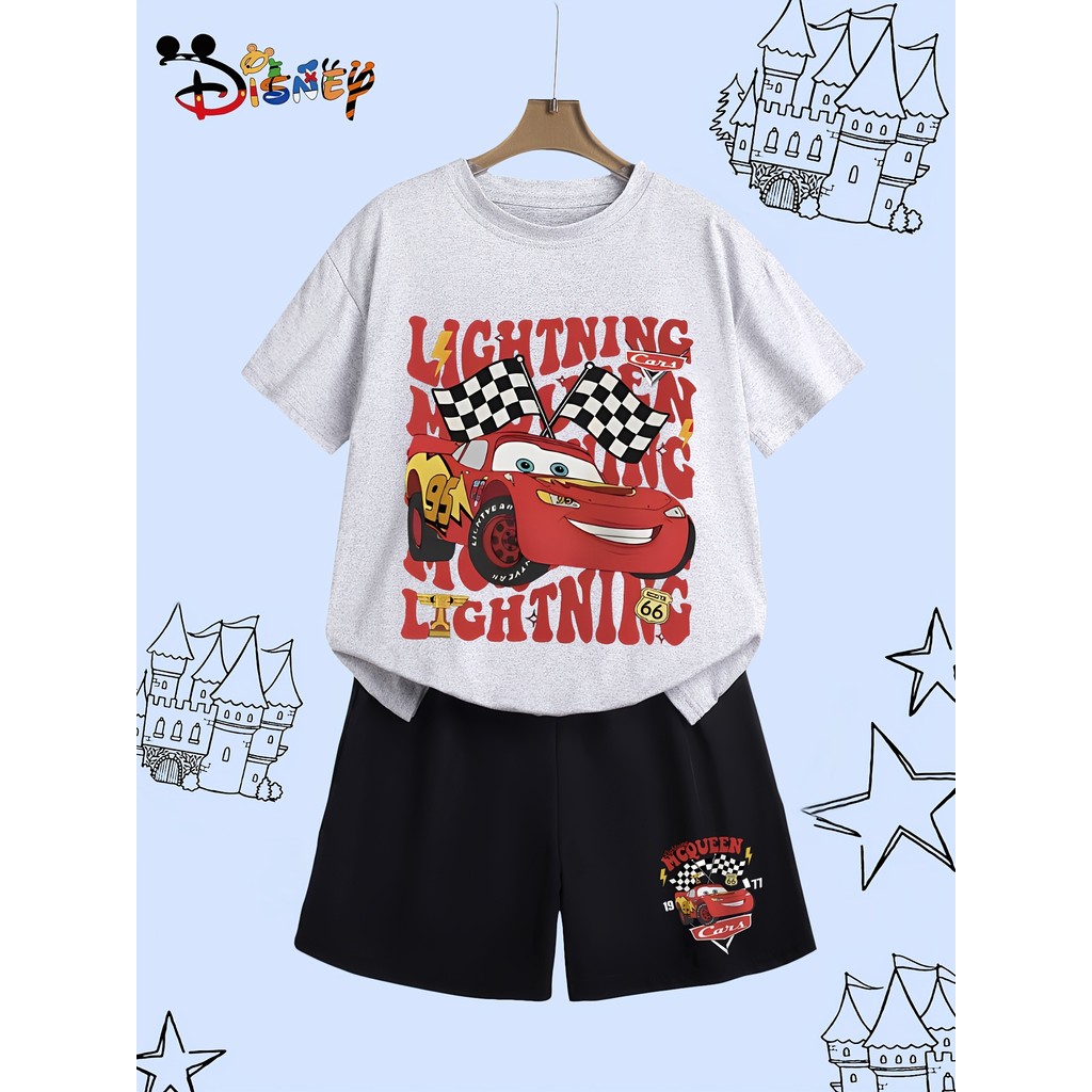 Conjunto Infantil Relâmpago McQueen Menino Camiseta  Bermuda Conjunto Infantil Carros Relâmpago McQueen Masculino Menino