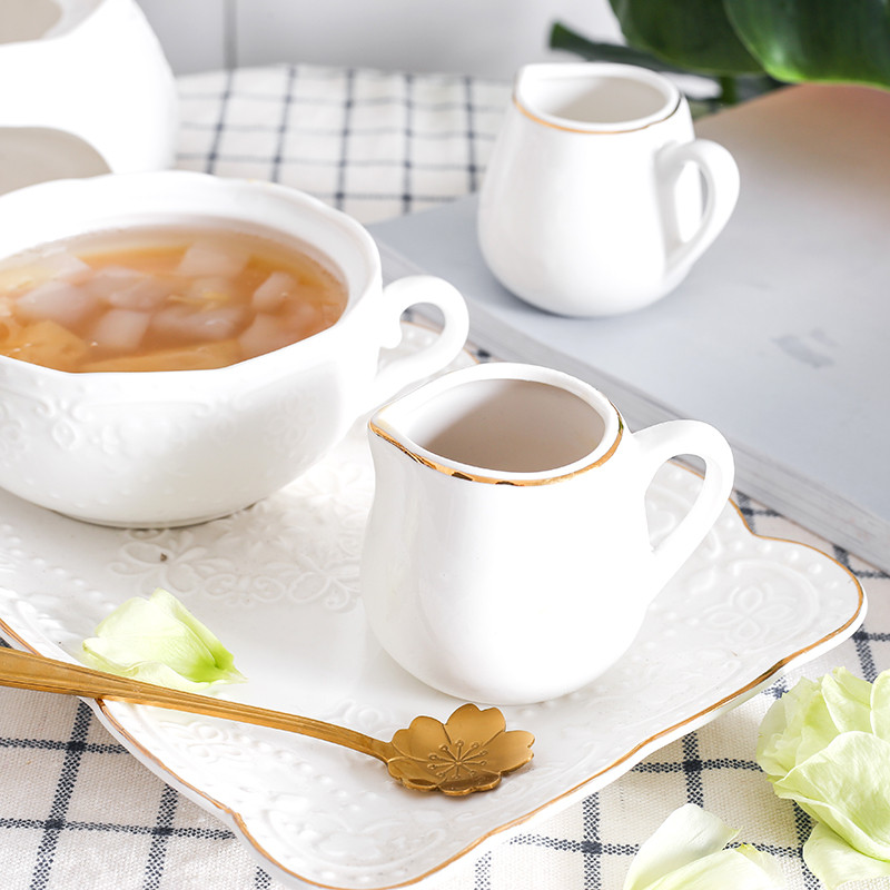 Branco Phnom Penh cerâmica pequeno copo de leite café companheiro creme leite mel colher de leite pote de leite suco mol