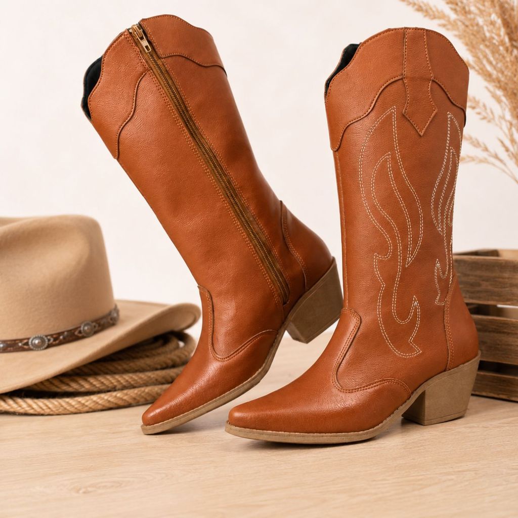 Bota Texana Feminina Cano Alto Country Rodeio Cowboy Casual Confortável