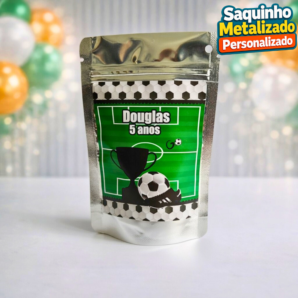 Saquinho Metalizado Futebol Personalizado / Lembrancinha de Festa /Aniversário