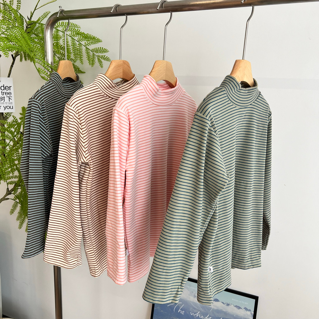 Listrado roupas infantis meninos meninas manga comprida meia gola alta primavera elástico meninos médio grande crianças 
