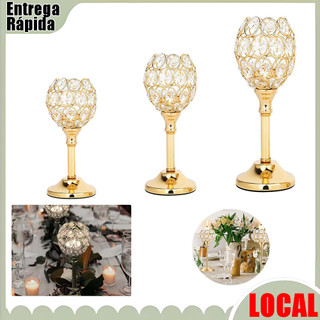 1 suporte de vela de cristal dourado tamanho opcional Metal + Material de cristal K9 adequado para decoração de casa dur