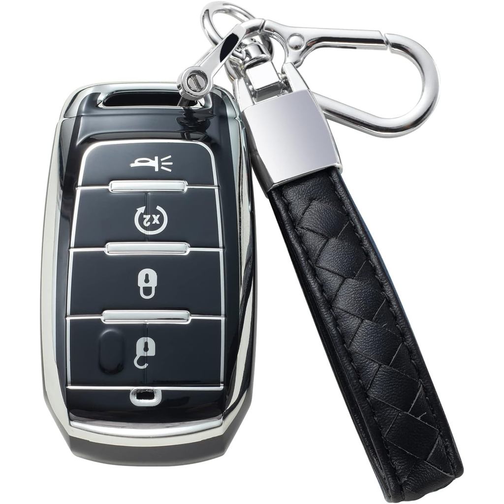 Compatível com capa de chave Dodge com cordão de couro, proteção para chave de carro para Dodge RAM 1500 2500 3500 4500