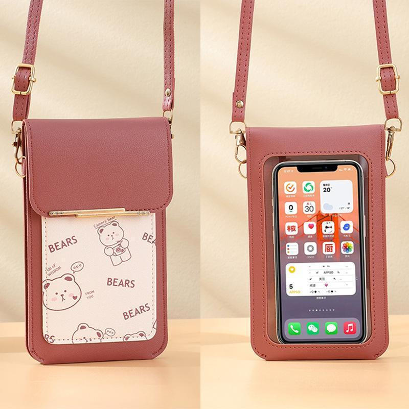 Bolsa para celular com tela sensível ao toque, bolsa transversal com estampa floral decorativa, adequada para mulheres,