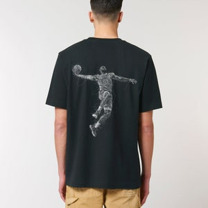 Camiseta Masculina Feminina Oversized Estampa Jogador de Basquete Arte de Linha Rabiscada Costura da Camiseta, Camiseta