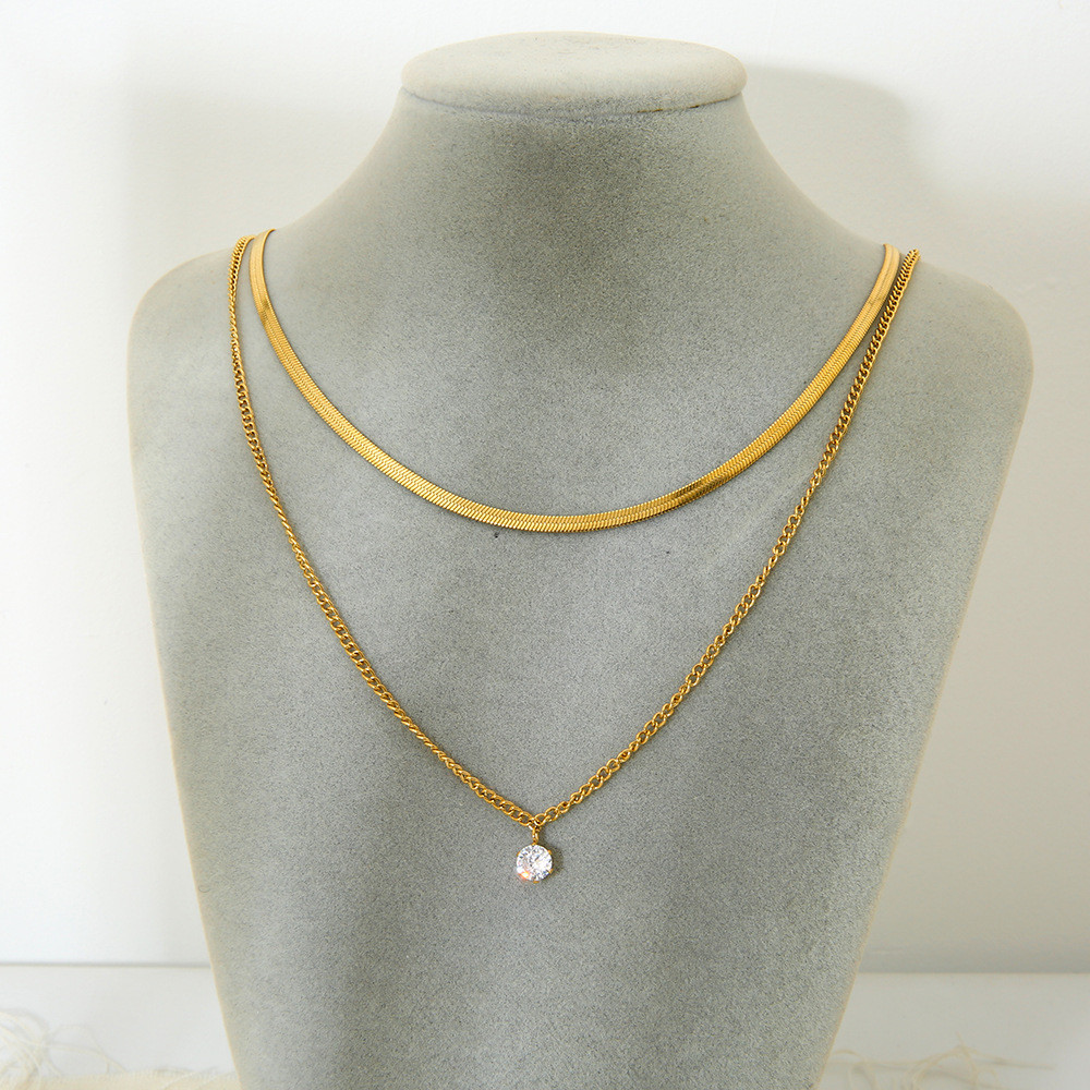Colar feminino com pingente de zircônia banhado a ouro 18K, corrente de aço inoxidável com contas redondas, joias requin