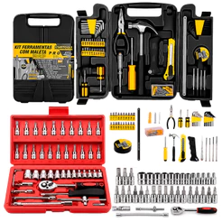 Kit Ferramentas Multiuso 246 Peças Com Catraca Soquetes Bits Chaves E Maleta