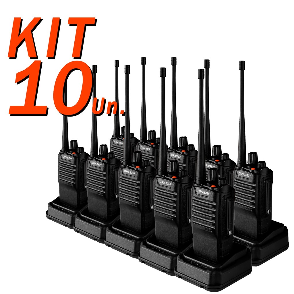 KIT 10 Walkie Talkie Profissional 8W UHF 16 Canais Alcance Longo 10Km Uso Empresarial