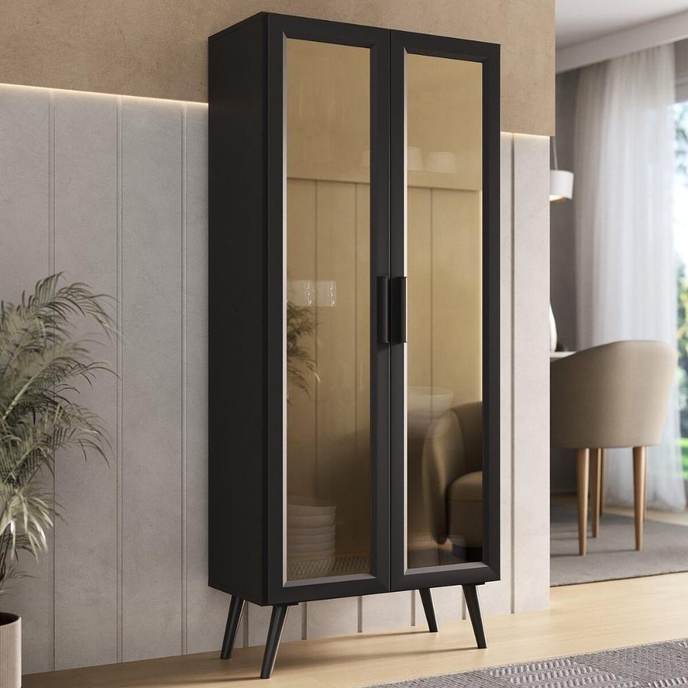 Cristaleira Com 2 Portas De Vidro Retrô 68cm Urban Multimóveis Mp6040 Preto