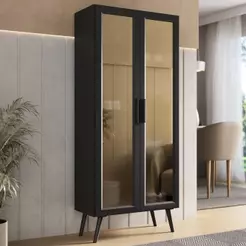 Cristaleira Com 2 Portas De Vidro Retrô 68cm Urban Multimóveis Mp6040 Preto