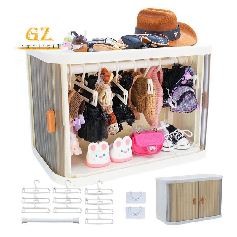 [gzhxdiizi1] Caixa De Armazenamento De Armário De Boneca Dobrável Para Roupas Com 15 Cabides E Haste-Organizador Empilhá