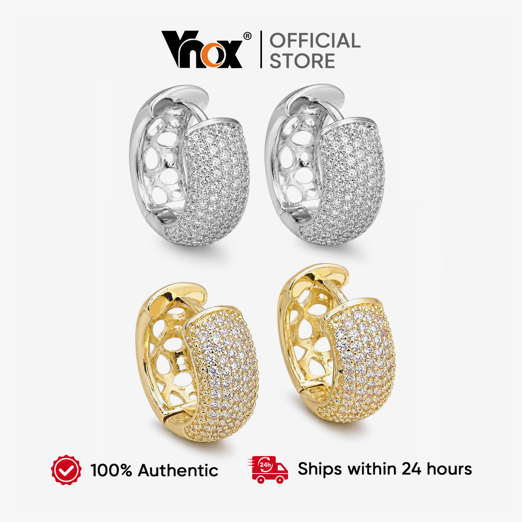 Brincos De Argola De Zircônia Geométrica Oca Banhados A Ouro Vnox Para Mulheres , Noiva De Casamento De Luxo Elegantes E