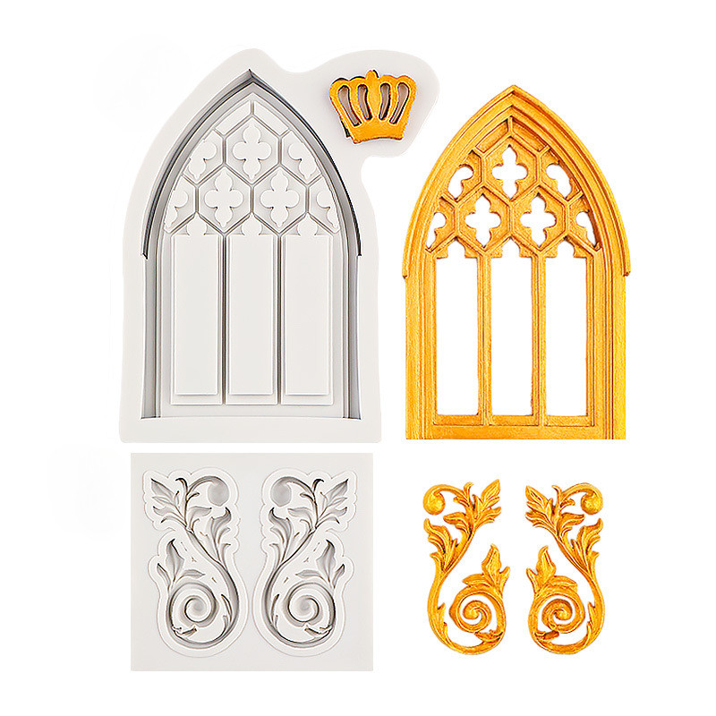 Molde De Silicone De Coroa De Janela Vintage , Faça Você Mesmo De Qualidade Alimentar Para Decoração De Bolo De Chocolat