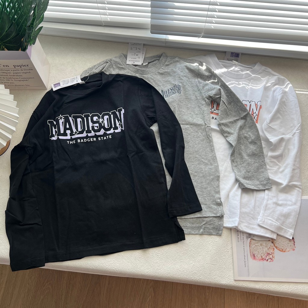 Japonês único crianças de manga comprida camiseta meninos outono meninas médio grande crianças em torno do pescoço camis