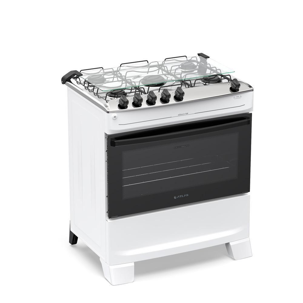 Fogão 5 Bocas Atlas Mônaco Top Com Mesa De Inox Gás Bivolt Branco