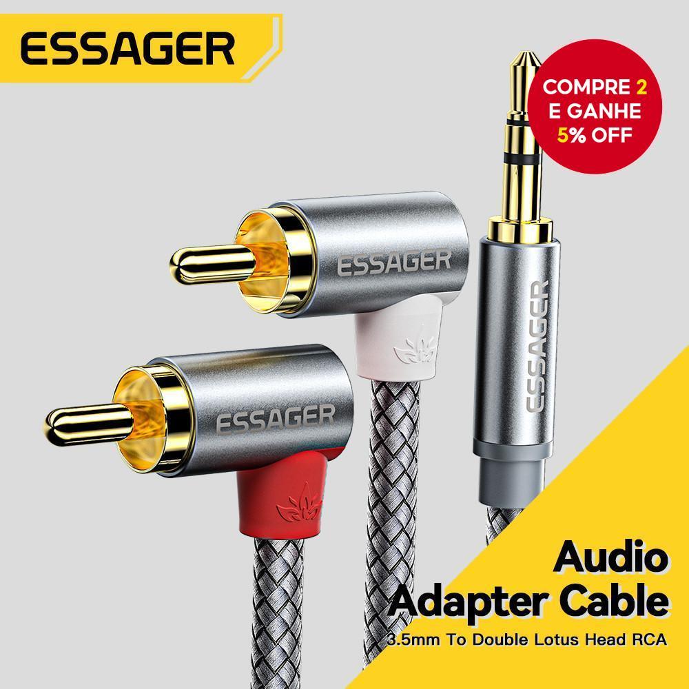 Essager Cabo RCA De Cotovelo De 3.5 Mm Para TV Caixa Alto-Falante De Home Theater Fio Jack 2 Cabos De Áudio
