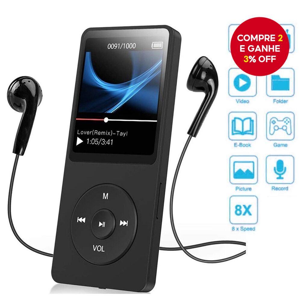 Leitor De MP3 Portátil , Tela Digital , Suporte Para 128GB , Bluetooth , MP4/MP3 , Rádio FM Sem Perdas , Walkman
